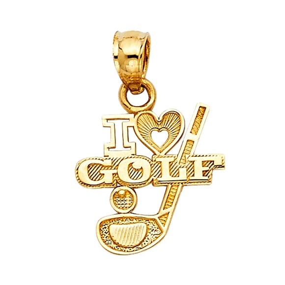 14K Yellow Gold I Love Golf Pendant